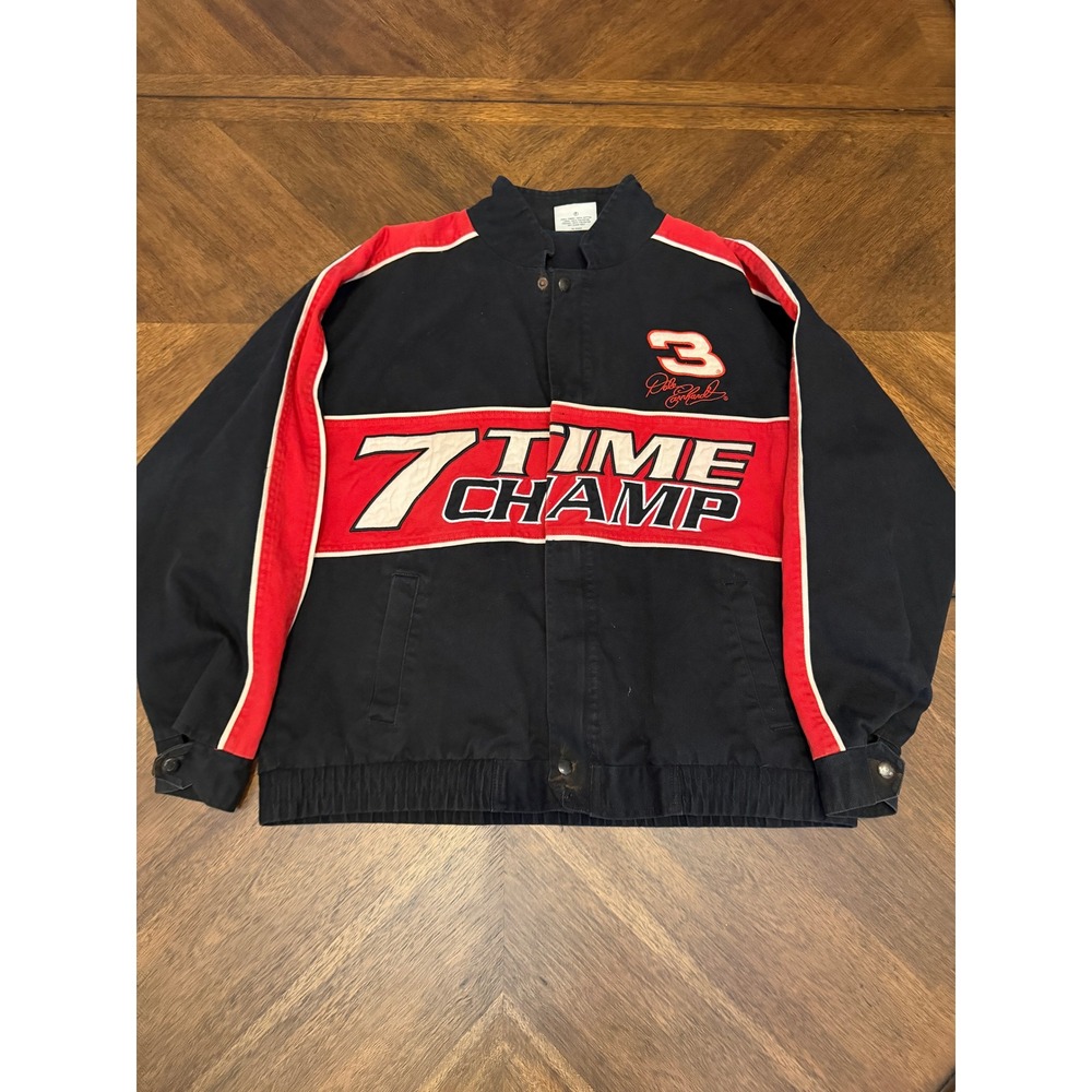 Winners Circle Dale Earnhardt 7 Time Champ NASCAR Racing Jacket Black Red Mens M
